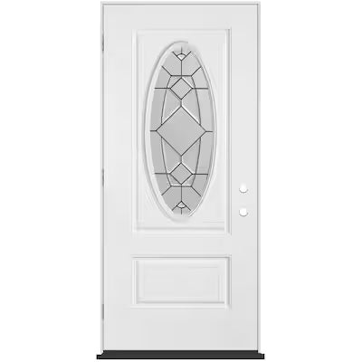 Masonite 36 in. x 80 in. Kingston 3/4 Oval Lite Primed Smooth Impact Fiberglass Prehung Front Door No Brickmold